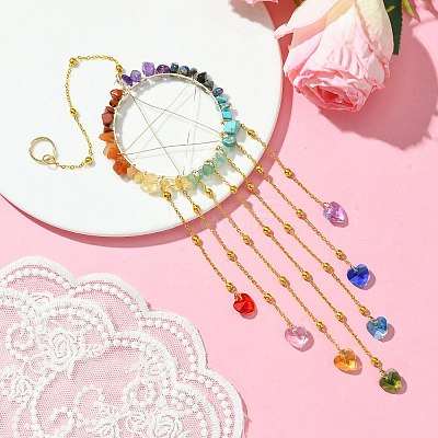 Heart Glass Pendant Decoration HJEW-JM02121-1