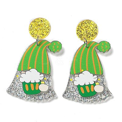 Saint Patrick's Day Sparkling Acrylic Dangle Stud Earrings EJEW-P243-A04-1
