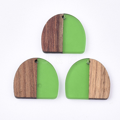 Resin & Walnut Wood Semi Circle Pendants LS-RESI-T035-07C-1