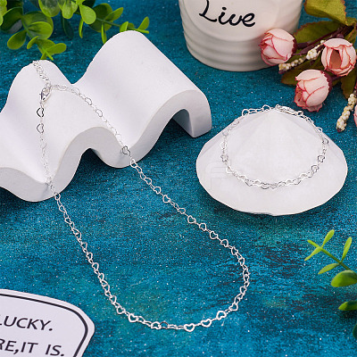 1 Set Brass Heart Link Chain Bracelet & Necklace SJEW-TA0001-05-1