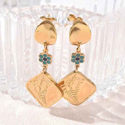 Rhombus 304 Stainless Steel Enamel Flower Pendant Necklaces & Stud Earrings Sets SA-CBA2C2A-02G-1