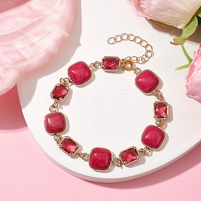 Dyed Natural White Jade Square & Alloy Link Chain Bracelets for Women BJEW-JB10129-1