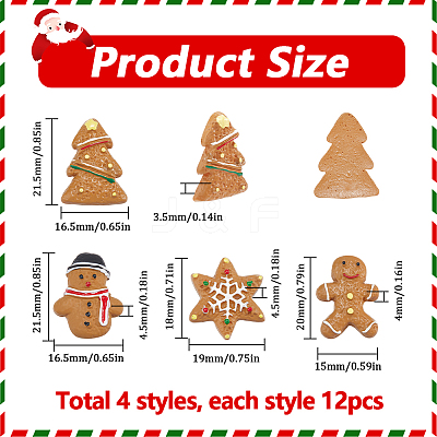 48Pcs 4 Styles Christmas Plastic Cabochons FIND-SC0011-29-1