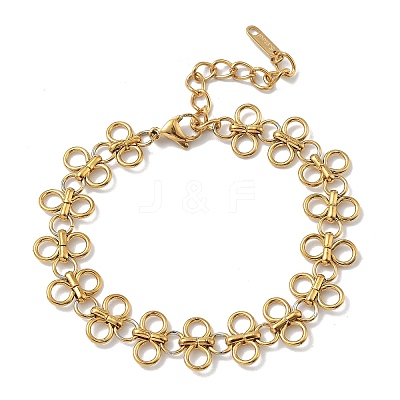 304 Stainless Steel Butterfly Link Chian Bracelets for Women BJEW-B162-01G-1