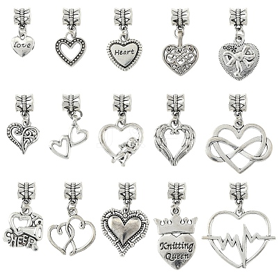 30Pcs 15 Styles Tibetan Style Alloy European Dangle Charms PALLOY-YW00072-1