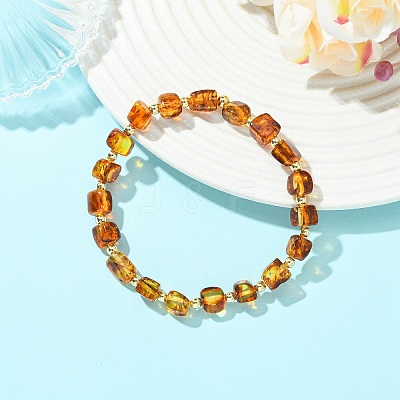 Natural Amber & Non-magnetic Synthetic Hematite Beaded Stretch Bracelets for Women Men BJEW-JB13737-1