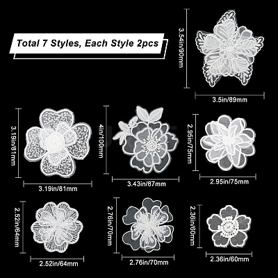 14Pcs 7 Style Lace Embroidery Sewing Fiber Ornaments DIY-GF0006-19-1