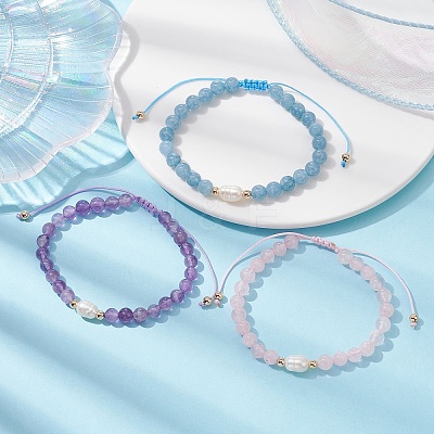 Natural Mixed Gemstone & Pearl Braided Bead Bracelets BJEW-JB09719-1