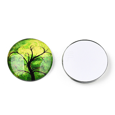 Half Round/Dome Tree Pattern Glass Flatback Cabochons for DIY Projects GGLA-Q037-25mm-M28-06-1