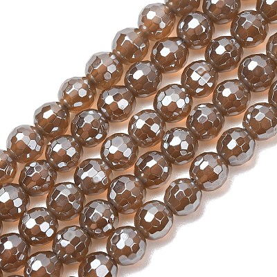Electroplated Natural Agate Beads Strands G-B191-A07-6mm-17-1