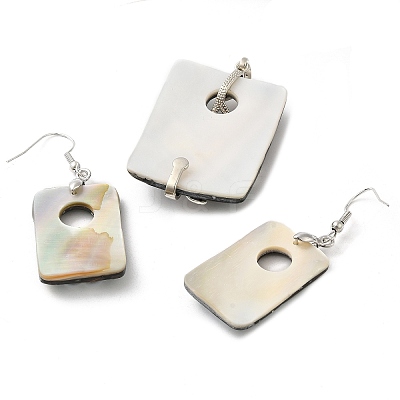 Natural Paua Shell Rectangle & White Shell Flower Jewelry Set SJEW-E051-03P-1