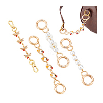 4Pcs 4 Styles Bowknot Ladybug Dragonfly Zinc Alloy Bag Extension Chains Sets AJEW-PHE00002-1