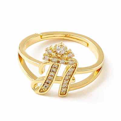 Clear Cubic Zirconia Initial Letter with Crown Adjustable Ring RJEW-M139-17H-1