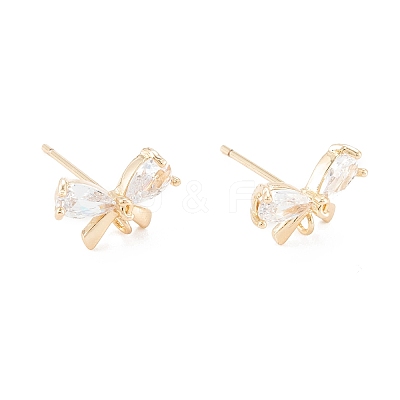 Brass Micro Pave Clear Cubic Zirconia Stud Earring Findings X-KK-D063-15G-1