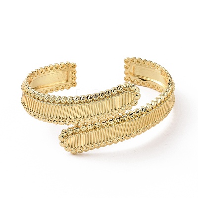 Brass Rectangle Open Cuff Bangle for Women BJEW-E072-01G-1