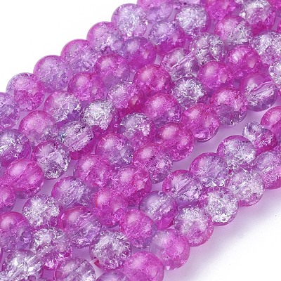Two Tone Magenta & Light Blue Crackle Glass Round Beads Strands X-CCG-Q002-8mm-09-1