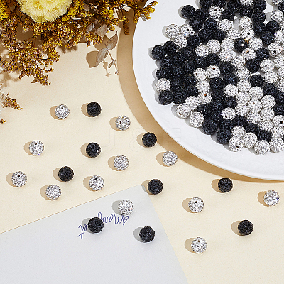 200Pcs 2 Colors Pave Disco Ball Beads RB-PA0001-10B-1