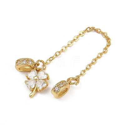 Brass Pave Clear Cubic Zirconia European Safety Chains with Charms KK-L236-15C-G-1