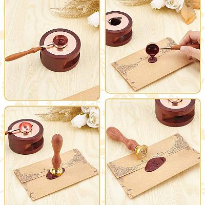 Brass Wax Seal Stamps with Wood Handle AJEW-WH0412-0166-1