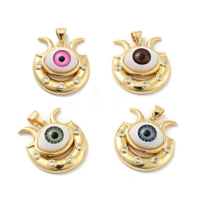 Evil Eye with Moon Brass Micro Pave Clear Cubic Zirconia Pendants KK-G419-10G-1
