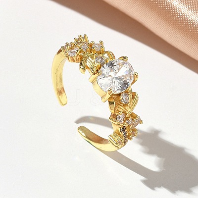 Brass Micro Pave Cubic Zirconia Cuff Open Rings RJEW-C163-25B-G-1