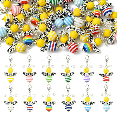 30Pcs Strip Resin & Dyed Synthetic Turquoise Bee Pendant Decoration HJEW-CJ00096-1