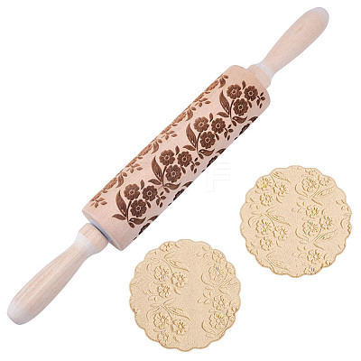 Flower Print Wood Rolling Pin AJEW-WH0314-689B-1