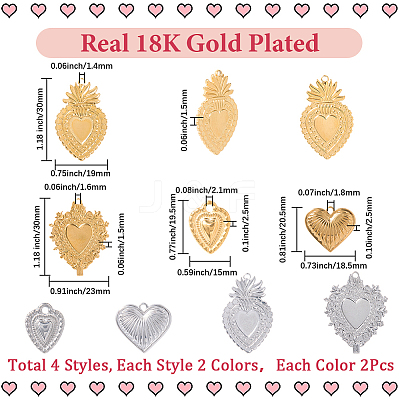 16Pcs 8 Styles Stainless Steel Pendants STAS-SC0010-15-1