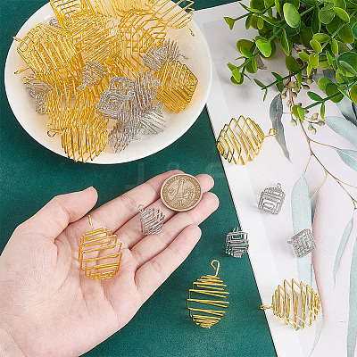 50Pcs 2 Colors Iron Wire Spiral Bead Cage Pendants IFIN-PH0002-11-1