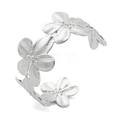 Flower Rack Plating Brass Open Cuff Bangles for Women BJEW-P322-05P-1