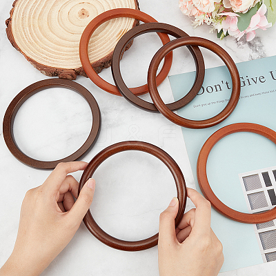 6Pcs 3 Styles Wooden Round Ring Shaped Bag Handles FIND-WR0007-90-1