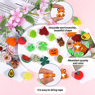 24Pcs 23 Styles Fruits PVC Plastic Beads FIND-SZ0003-67-1