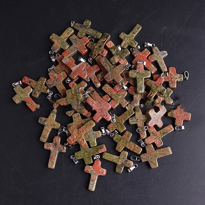 Natural Unakite Pendants G-PW0006-02P-14-1