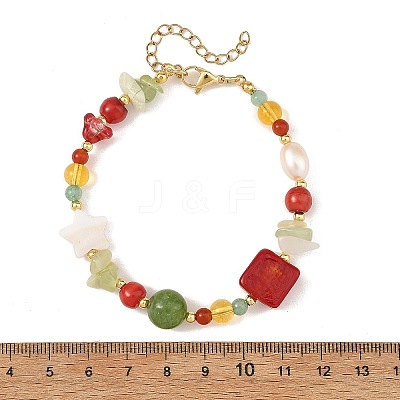 Christmas Gemstone and Natural Pearl Beaded Bracelets for Women BJEW-TA00769-1