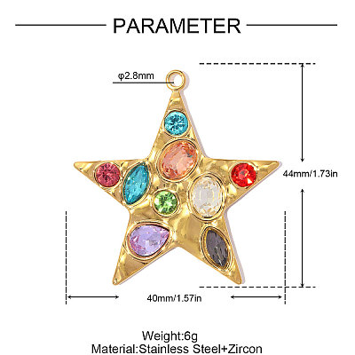 304 Stainless Steel Pave Colorful Cubic Zirconia Pendants CU-OY002-18G-1