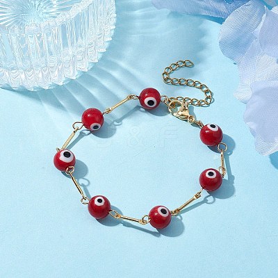 Lampwork Evil Eye Link Chain Bracelets BJEW-JB10045-04-1