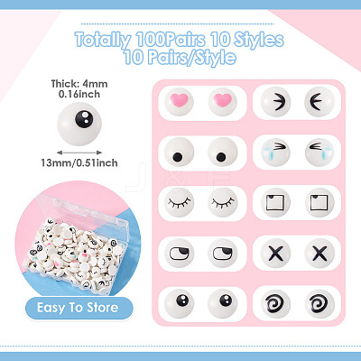 100Pairs 10 Styles Flat Round Cartoon Resin Cabochons CRES-TA0001-97-1