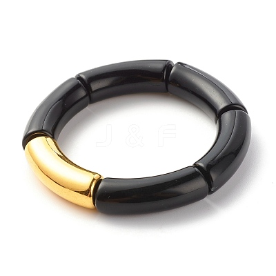 Chunky Acrylic & CCB Plastic Curved Tube Beads Stretch Bracelets Set for Women BJEW-JB07318-1