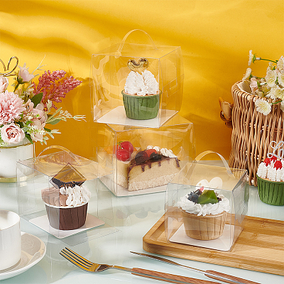Foldable Transparent Plastic Single Cake Gift Packing Box CON-WH0084-42C-1