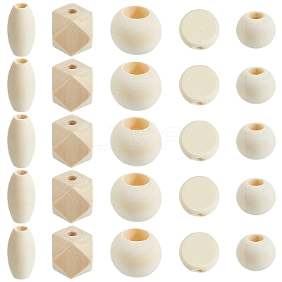 5 Styles Unfinished Wood Beads WOOD-PA0001-21-1
