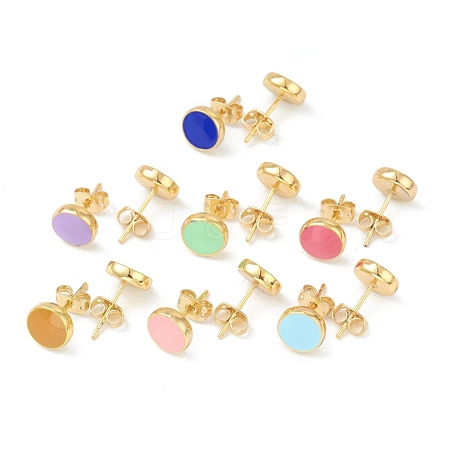 Golden Plated Brass Enamel Stud Earrings EJEW-L234-041A-1