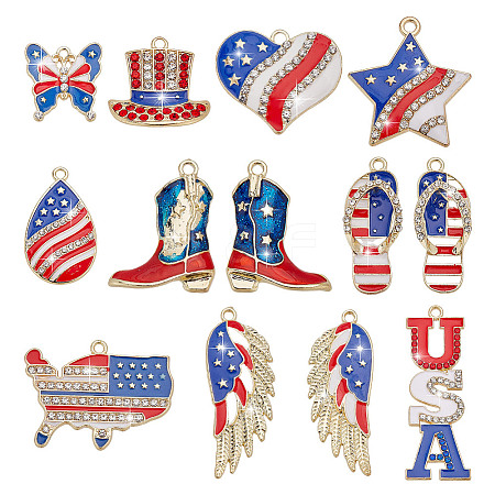 26Pcs 13 Styles Independence Day Theme Alloy Enamel Pendants ENAM-AR0001-88-1