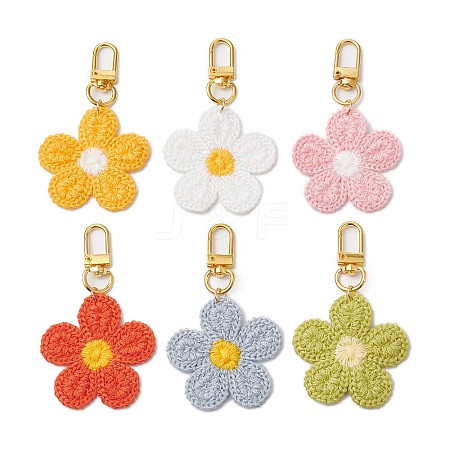 6Pcs 6 Colors Flower Polyester Pendant Decoration HJEW-JM02748-1