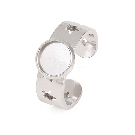 Hollow Star 304 Stainless Steel Open Cuff Ring Components STAS-F366-07A-P-1