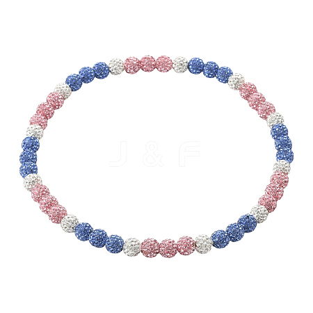 1Pc Polymer Clay Rhinestone Round Beaded Stretch Necklaces NJEW-SP0001-14I-1