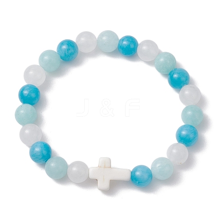 Natural Mashan Jade & White Jade Beaded Stretch Bracelets BJEW-JB11152-1