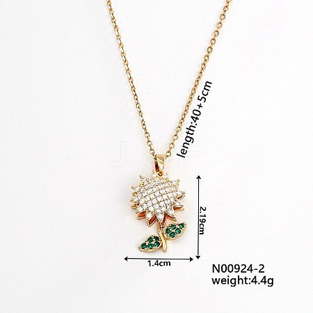 Brass Pave Clear & Green Cubic Zirconia Rotating Sunflower Pendant Necklaces Hip-hop Style Cable Chain Necklaces WQ9697-2-1