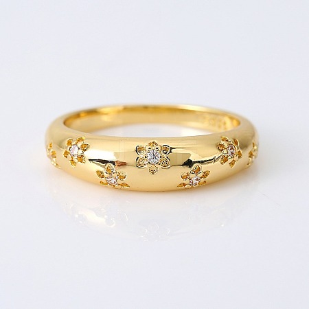 Flower Pattern Brass Micro Pave Clear Cubic Zirconia Finger Rings FS-WGC0799-03-1
