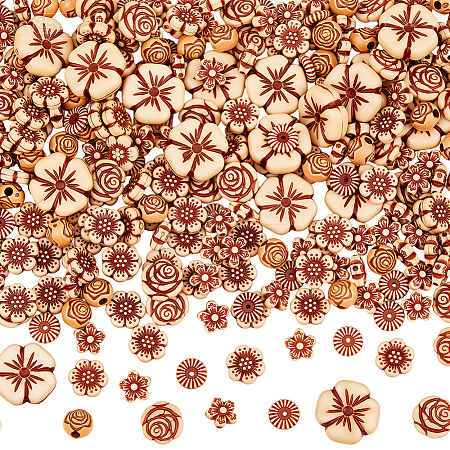 320Pcs 6 Styles Imitation Wood Acrylic Beads SACR-PA0001-25-1