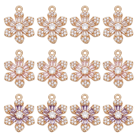 12Pcs 3 Colors Brass with Cubic Zirconia Pendants KK-DR0001-57-1